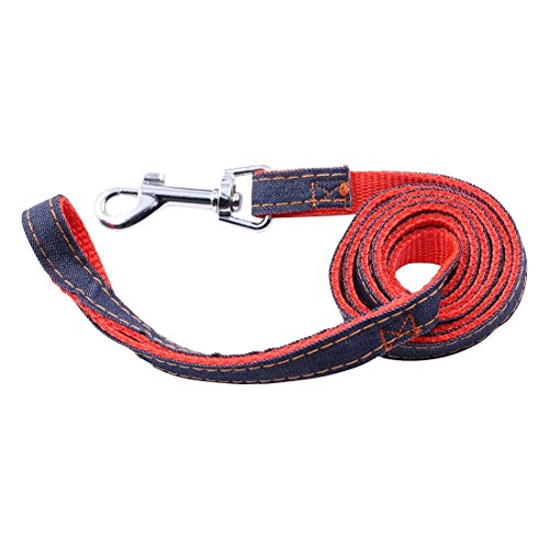 IKOCO No-Pull Dog Leash Harness Adjustable and Heavy Duty Denim Dog Training Walking Leash Collar for Large/Medium/Small Dog(M, Red)