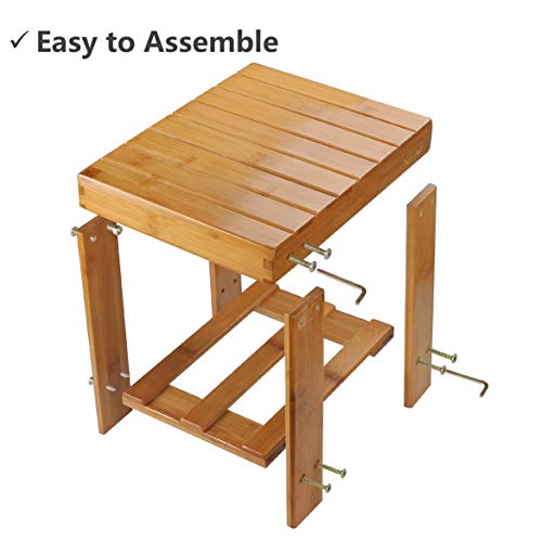 ASelected Bamboo Shower Stool Small 13 Inch Wood Shower Bench