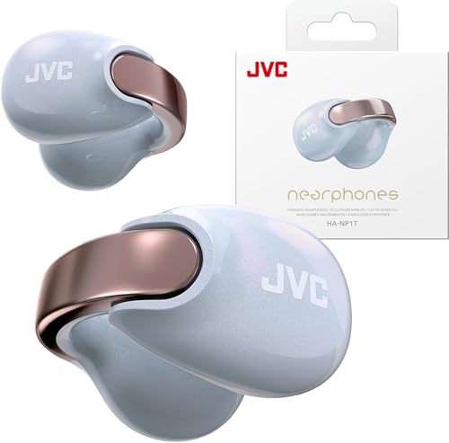 JVC nearphones Earcuff style Wireless earphones with shiny arch, Comfortable fit, Multipoint connection, Bluetooth 5.3, 24H Battery Life - HA-NP1T-AN (Pearl Edition Eternal Blue)