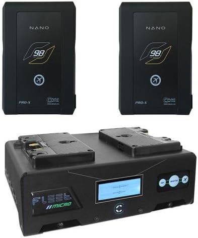 Core SWX Nano 2-Battery Gold Mount Kit with Dual Fleet Micro Charger - Includes 2x Nano 6.6Ah Lithium Ion Gold Mount Battery Brick (98 Wh, 14.8-Volts), Fleet Micro 3A Dual Battery Charger