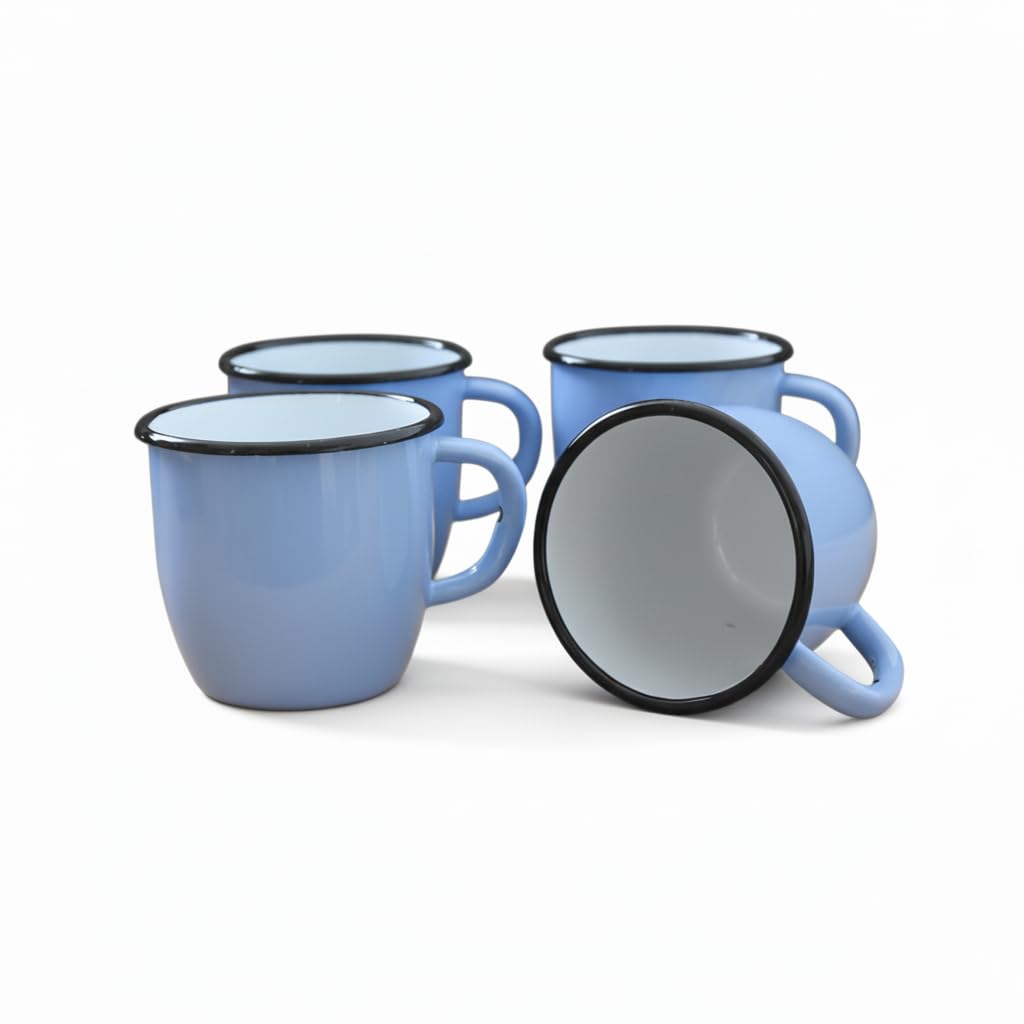 Madacha 4 x 250ml Light Blue Enamel Conical Metal Mugs