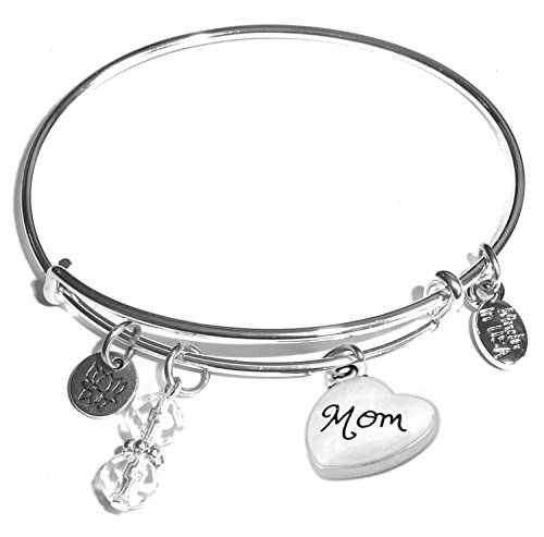 Message Charm (46 words to choose from) Expandable Wire Bangle Bracelet, in the popular style, COMES IN A GIFT BOX! (Mom)