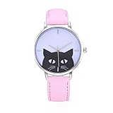 LVPAI Womens Watches Cute Black Cat Face Analog Watch Casual Leather Band Quartz Wrist Watches for Womens Gift