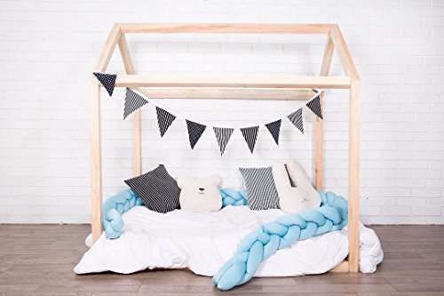 LOAOL Baby Crib Bumper Knotted Braided Plush Nursery Cradle Decor Newborn Gift Pillow Cushion Junior Bed Sleep Bumper (2 Meters, Blue)