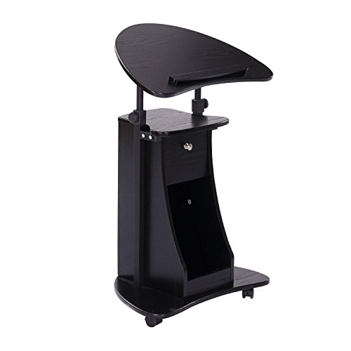 HOMCOM Height Adjustable Laptop Cart Rolling Mobile Podium Desk Stand w/Swivel Top & Storage