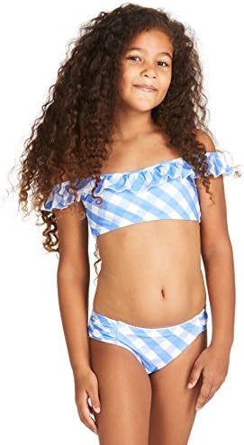 Raisins Girls Chasing Waterfalls Off The Shoulder Tsunami Ruffle Bikini Set 7-16-12-Blue