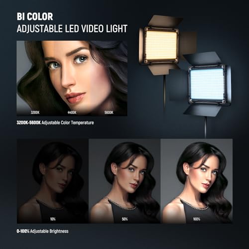 NEEWER 2 Pack Bi-color 660 LED Video Light and Stand Kit:(2)3200-5600K CRI 96+ Dimmable Light with U Bracket and Barndoor,(2) Softbox Diffuser,(2)75 inches Light Stand for Photography, Video Shooting