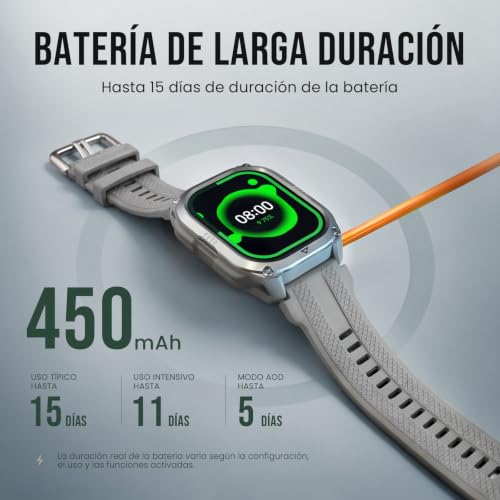KOSPET Pulse 2 Smartwatch with GPS, 5 ATM and IP69, 15 Days Battery | AMOLED Military Smartwatch 1.96 Inch Heavy Duty LED Flashlight 170+ Sports Heart Rate Sleep for Android iPhone