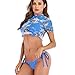 Leadmall Women Short Sleeve Bikini Set – Ladies Sexy Print Crop Top with Side Tie Bottom 3Pcs Swimsuit – Summer Bathing Suitthumb 4