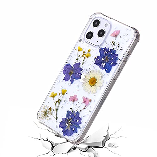Ccwin For Iphone 12 Pro Max Case For Women Girls Soft Silicone With Handmade Pressed Real Dried Flower Case Cute Clear Glitter Shockproof Dry Floral Phone Case Purple Pricepulse