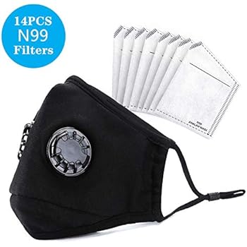 ANALAN Dust Masks Reusable Washable Face Mask Air Masks For Dust Smoke Pollen With N99 Filters (Black,14pcs Filter)