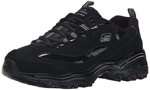 Skechers Sport Women's D'lites Dream Big Fashion Sneaker, Black Patent, 6 M US