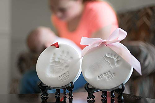 Baby Ornament Keepsake Kit (NEWBORN BUNDLE) 2 EASELS, 4 RIBBONS & LETTERS! Baby Handprint Kit and Footprint Kit, Clay Casting Kit for Baby Shower Gifts, Boys & Girls - Thumbnail 2