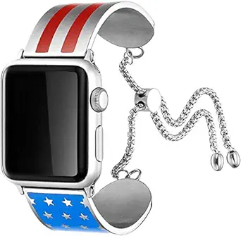 AsiaFly Compatible with Apple Watch Band 40mm 44mm, Adjustable Stainless Steel Jewelry Hollow Hoop Swirls Bracelet Bangle Strap Cuff Band Replacement for Apple Watch Series 6/5/4