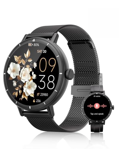 EASYTAO Reloj Inteligente, Smartwatch Mujer y Hombre, IP68, Pantalla de 1.27",Voz de IA, Llamadas Bluetooth, SpO2, Seguimiento del Sueño, 100+ Modos Deportivos (Negro: Correa de Metal y Silicona)