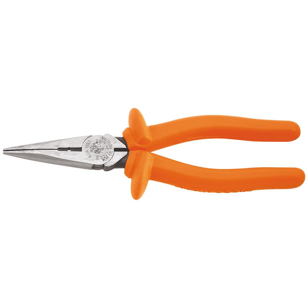 Klein Tools D203-8N-INS Insulated Long Nose Side-Cutting/Stripping Pliers, Forged Steel Covered in Two Layers of Insulation
