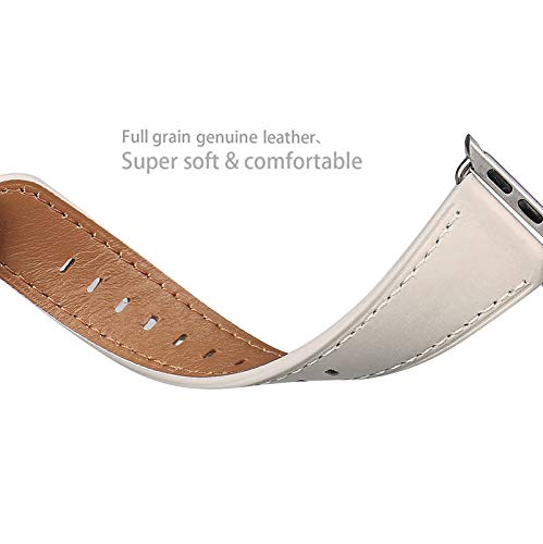 Apple Watch Band 38mm, WFEAGL Retro Top Grain Genuine Leather Band Replacement Strap with Stainless Steel Clasp for iWatch Series 3,Series 2,Series 1,Sport, Edition (Ivory White Band+Silver Buckle)