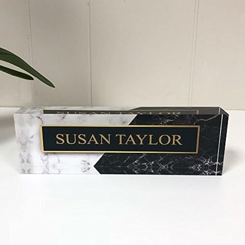 Artblox Personalized Name Plate for Desk | Black & White Marble Design ...