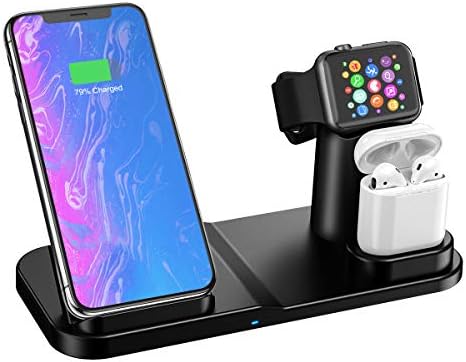 3 in 1 Wireless Charger Station Stand for iPhone X/XR/XS/XS Max/8/8 Plus, Compatible Apple Watch Charger for iWatch 4/3/2/1 Airpods Charging Dock Stand (QC3.0 Adapter Included)
