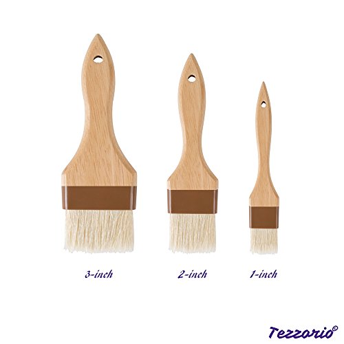 3Piece Pastry Brush Set, 1Inch, 2Inch, 3Inch Width Natural Boar Bristle Pastry Brushes