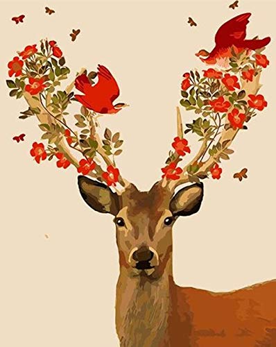 DIY Fabric Decorating Kits, ABEUTY Paint by Numbers Sika Deer Animal 16x20 inches Number Painting Wall Art