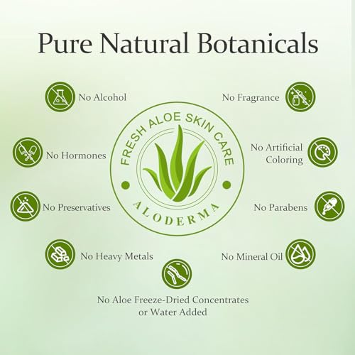 Aloderma Organic Aloe Vera Gel for Face & Body, 96% Pure Aloe Gel Made within 12 Hours of Harvest, Ideal for Skin, Scalp, & Hair Hydration, Calming Moisturizer for Soothing After Sun Care, 7.05oz