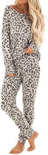 Sumen Women's Women's 2 Piece Outfits Leopard Print Crop Top and Pants Sets Lounge Wear Tracksuit