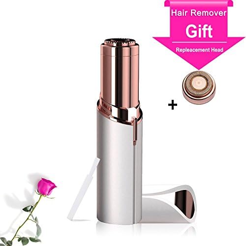 Women's Painless Hair Remover with 1 Replacement Head Ladies Lipstick Shaving Device Built in Light Electric Cordless Facial Hair Razor Bikini Trimmer on Upper Lip Chin Cheeks