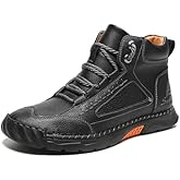 NXNBHSL Mens Orthopedic Comfortable Handmade Boots Casual Mid Top Walking Driving Shoes Waterproof Arch Support Spacious Toe Box Outdoor Leather Shoes