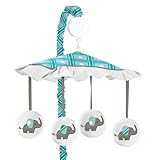 Sweet Jojo Designs Turquoise White and Gray Mod Elephant Girl or Boy Musical Baby Crib Mobile