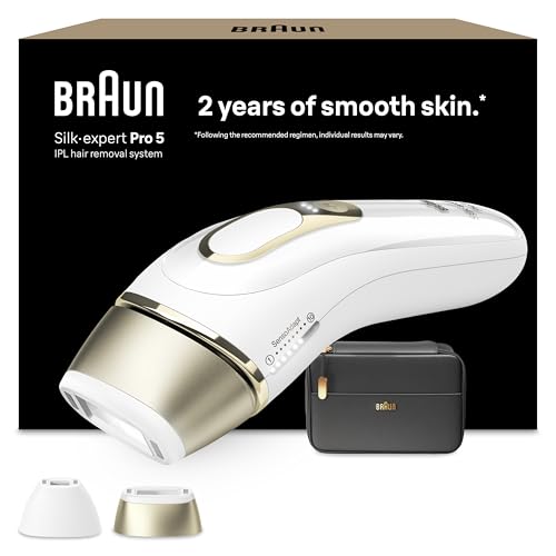 Braun IPL Geräte Haarentfernung Silk·expert Pro 5, PL5140, Weiß/Gold - Alternative Laser Haarentfernung für Zuhause, Dauerhafte Haarentfernung, Inkl. Etui Und 2 Aufsätze