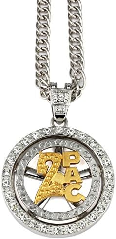 AlwaysBling® Hip Hop Fashion Alloy 2 Colors King Size Large Rotate 2PAC Logo Pendent Necklace (Gold-Silver)