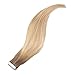 Full Shine Tape in Hair Extensions Human Hair 18 Inch Tape in Human Hair Extensions Color 6 Chestnut Brown Fading to 27 and 60 Platinum Blonde Seamless Skin Weft Tape Hair 50 Gram 20 Pcs
