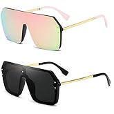 BOJOD Oversized Sunglasses for Women Trendy One Piece Flat Top Rimless Sunglasses Siamese Big Large Shades