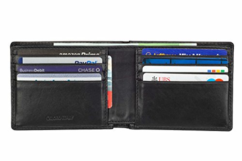 Mens Wallet Leather Slim Minimalist Front Pocket Bifold Soft Nappa Leather Wallets RFID Protection Black