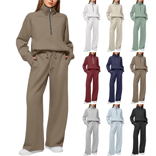 Cocila Tracksuit Womens Full Set Lounge Wear Sets 2 Piece Long Sleeve Activewear Casual Zip Up Comfort Autumn Winter UK Fashion Outfits Chocolate Brown Fall Womens Clothes Khaki S