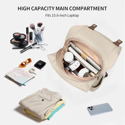 Women's Laptop Backpack, Waterproof Carry-On Computer Bag Fits 15.6 Inch Notebook, Ideal for Travel, Commute, and College Use, Apricot