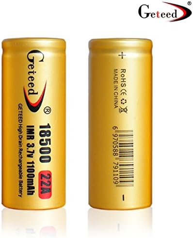 Geteed 18500 1100mah 22a 3.7v Flat Top Rechargeable Powerful Lithium Ion Battery (2 PCS)