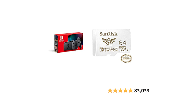 Nintendo Switch with Gray Joy‑Con - HAC-001(-01) + SanDisk 64GB MicroSDXC UHS-I Card