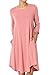 TheMogan Women's Casual Long Sleeve Boat Neck Knee Length Pocket A-Line Swing T-Shirt Dress