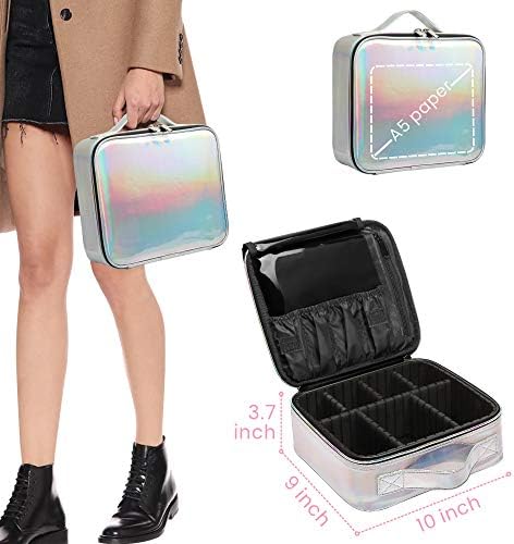 Cosmetic Organizer Case, BuyAgain Holographic Makeup Case Water-resistant Cosmetic Bag With Adjustable Dividers for Travel, Silver 2 Cosmetic Organizer Case, BuyAgain Holographic Makeup Case Water-resistant Cosmetic Bag With Adjustable Dividers for Travel, Silver