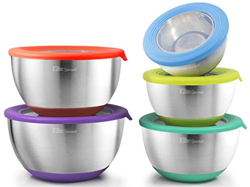 Maxi-Matic EBS-1810 10-PC Stainless Steel Mixing Bowl Set with Silicone Bottom and Transparent Lids, Piece, Multi-Colored - Thumbnail 7