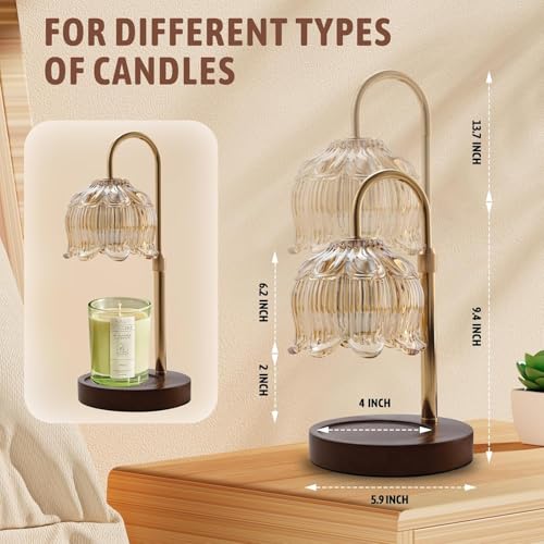 WAMBORY Candle Warmer Lamp with Timer Dimmable, Height Adjustable Electric Candle Warmer Light with 2 Bulbs, Fragrance Wax Melt Warmer Lamp for Gifts, New Home Decor(Candles Not Included)