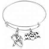 Hockey Mom Charm Bracelet Silver Adjustable Bangle Sports Mom Gift