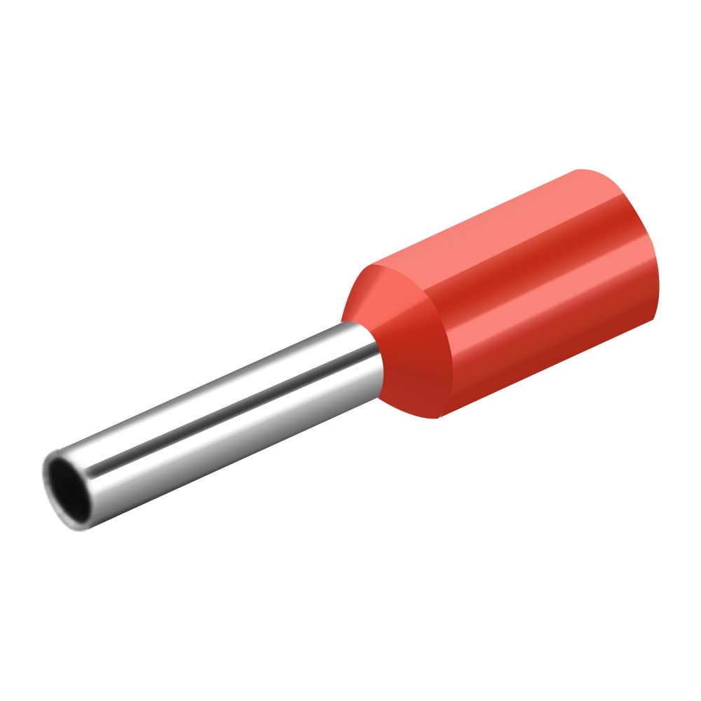 Heschen Cord End Terminal, E1008, AWG18 / 1.0mm², Wire Copper, Crimp Connector, Vinyl Insulated, Red, Pack of 1000