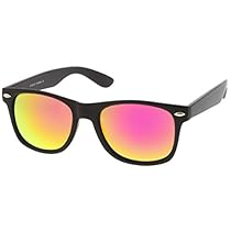 zeroUV - Matte Finish Reflective Color Mirror Lens Large Square Horn Rimmed Sunglasses 55mm (Matte / Magenta)