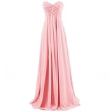 Ouman Sweetheart Bridesmaid Chiffon Prom Dress Long Evening Gown Pink L