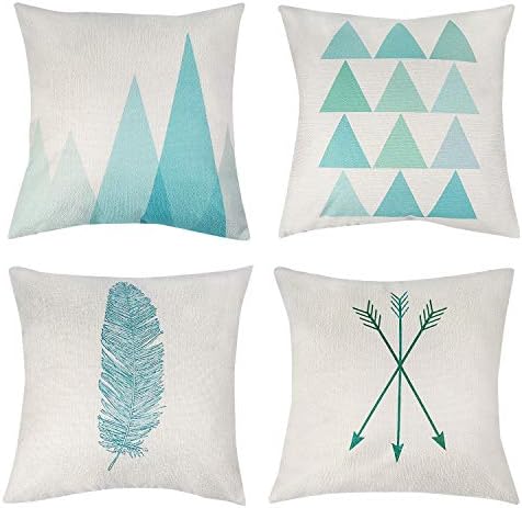 Decorative Throw Pillow Covers 18 x 18 Inches Set of 4 - Modern Simple Geometric Style Feather Series Cushion Cover Case Pillow Custom Zippered Square Pillowcase (10 Modern Simple)