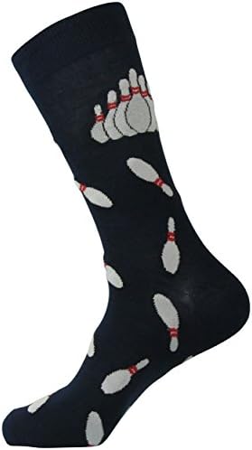 Hibaly Men's Novelty Crew Socks With 10 Duck Pin Bowling Design, Size: 10-13, Navy.