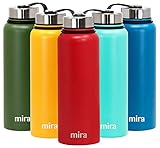 MIRA 40 Oz Stainless Steel Vacuum Insulated Wide Mouth Water Bottle | Thermos Keeps Cold for 24 hours, Hot for 12 hours | Double Walled Powder Coated Travel Flask | Red